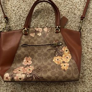 Coach Prairie Coated Canvas Signature Prairie Satchel Tan-Rust-Gold 67164.